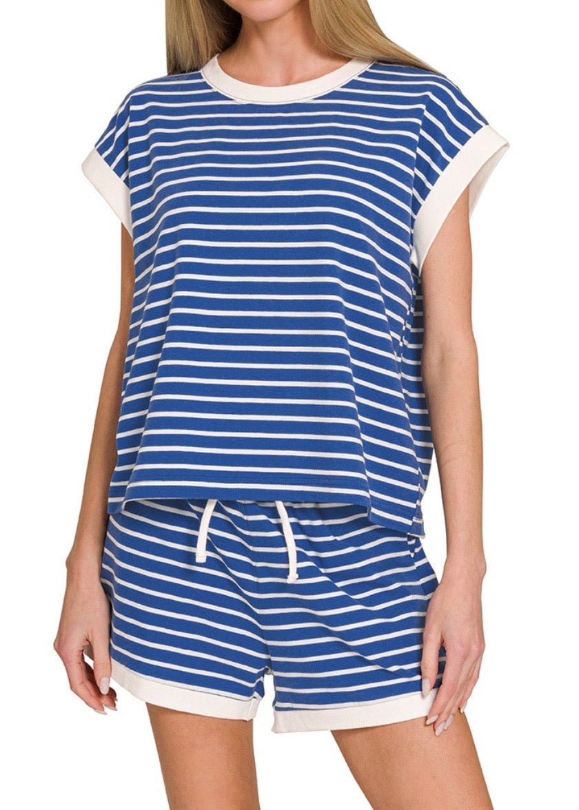 Cotton Striped Shorts Set - Lt Navy - Shorts set - Jimberly's Boutique - Olive Branch - Mississippi