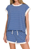 Cotton Striped Shorts Set - Lt Navy - Shorts set - Jimberly's Boutique - Olive Branch - Mississippi