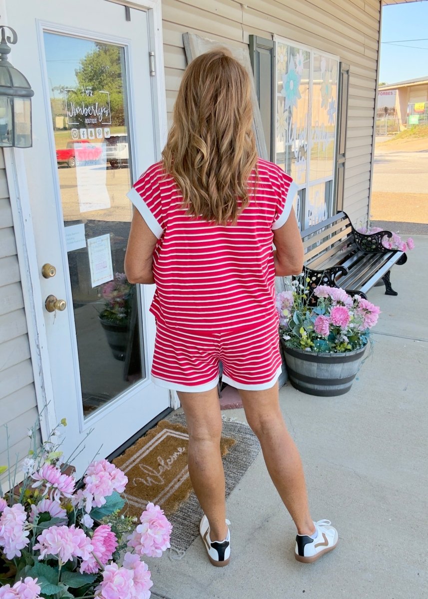 Cotton Striped Shorts Set - Red - Shorts set - Jimberly's Boutique - Olive Branch - Mississippi