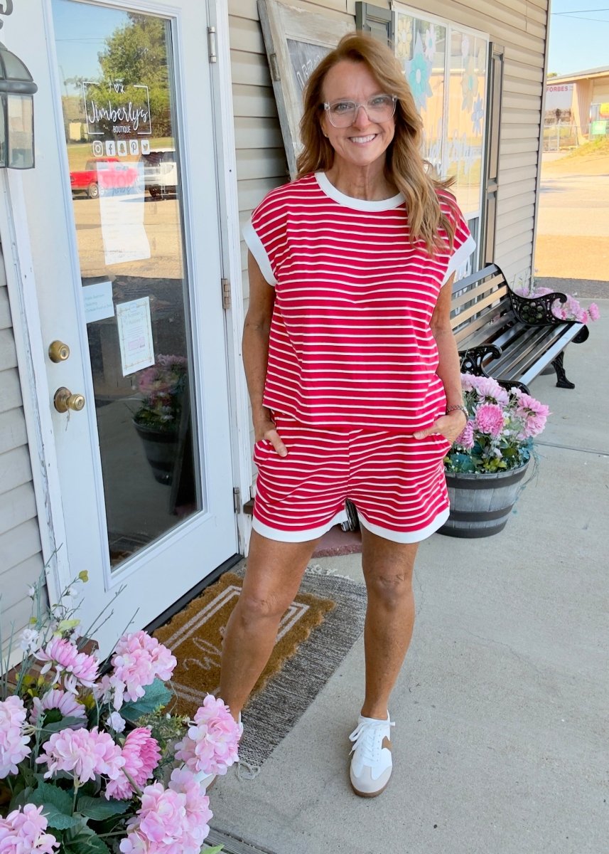 Cotton Striped Shorts Set - Red - Shorts set - Jimberly's Boutique - Olive Branch - Mississippi