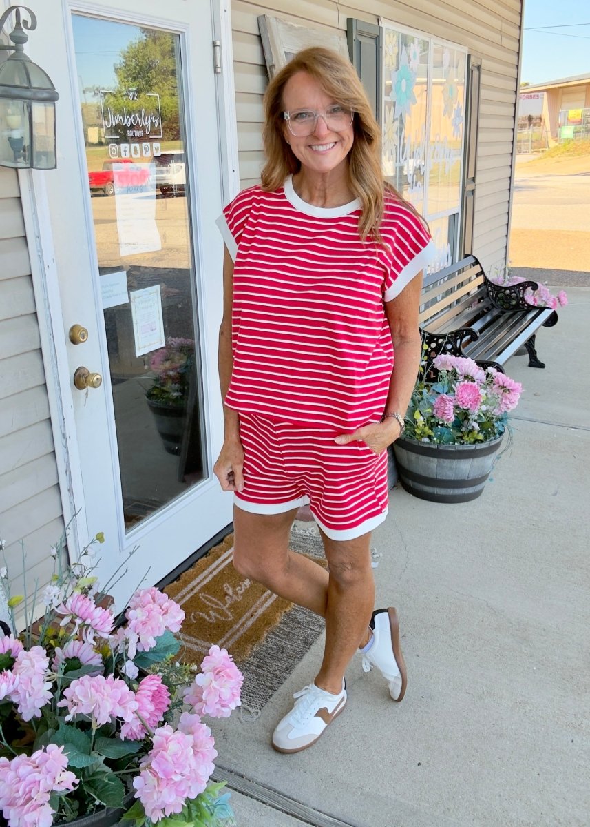 Cotton Striped Shorts Set - Red - Shorts set - Jimberly's Boutique - Olive Branch - Mississippi