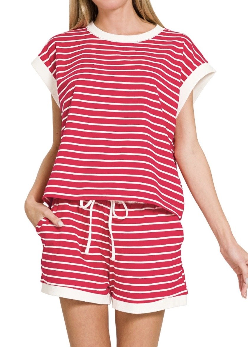 Cotton Striped Shorts Set - Red - Shorts set - Jimberly's Boutique - Olive Branch - Mississippi
