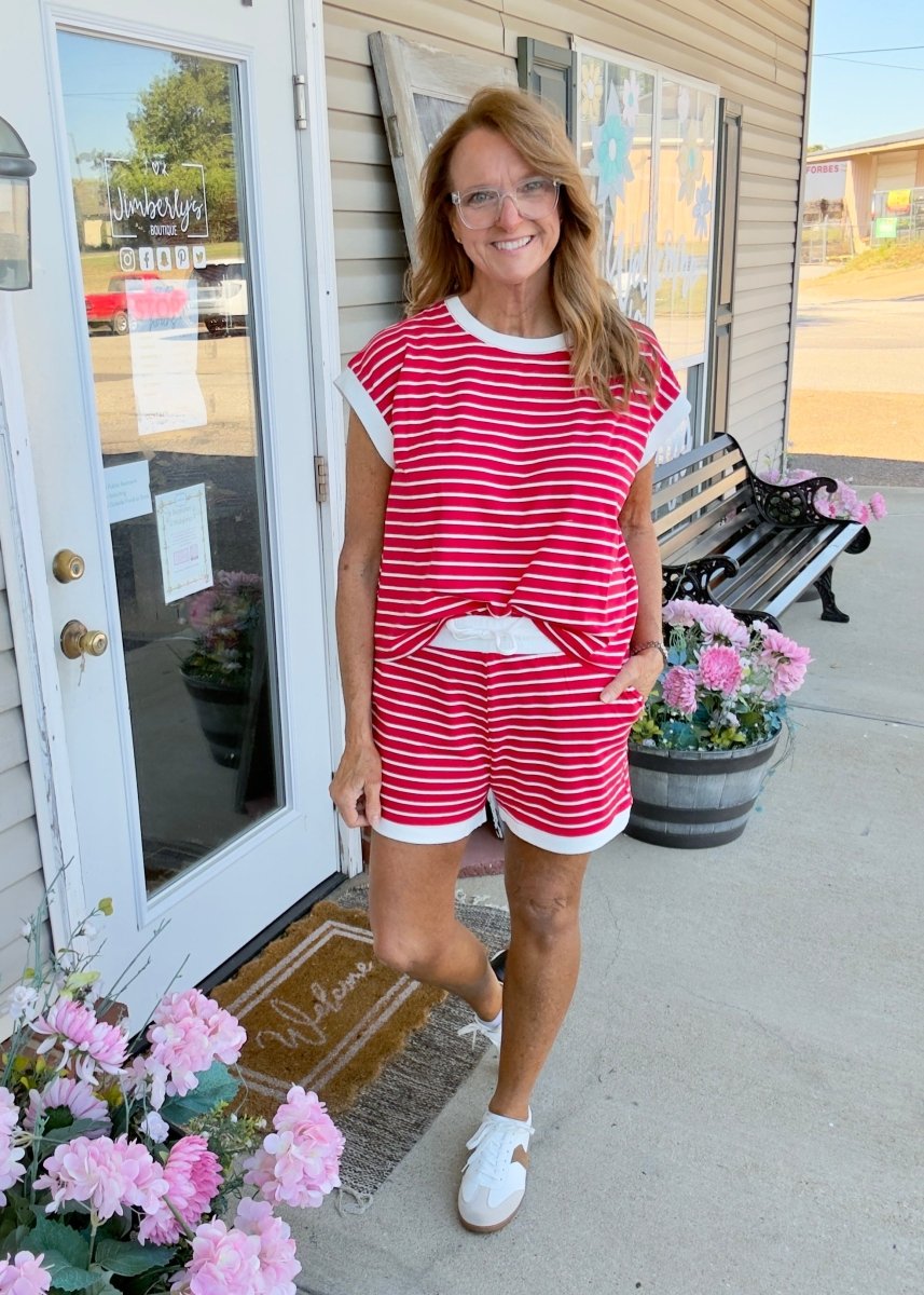 Cotton Striped Shorts Set - Red - Shorts set - Jimberly's Boutique - Olive Branch - Mississippi