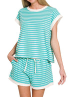 Cotton Striped Shorts Set - Turquoise - Shorts set - Jimberly's Boutique - Olive Branch - Mississippi