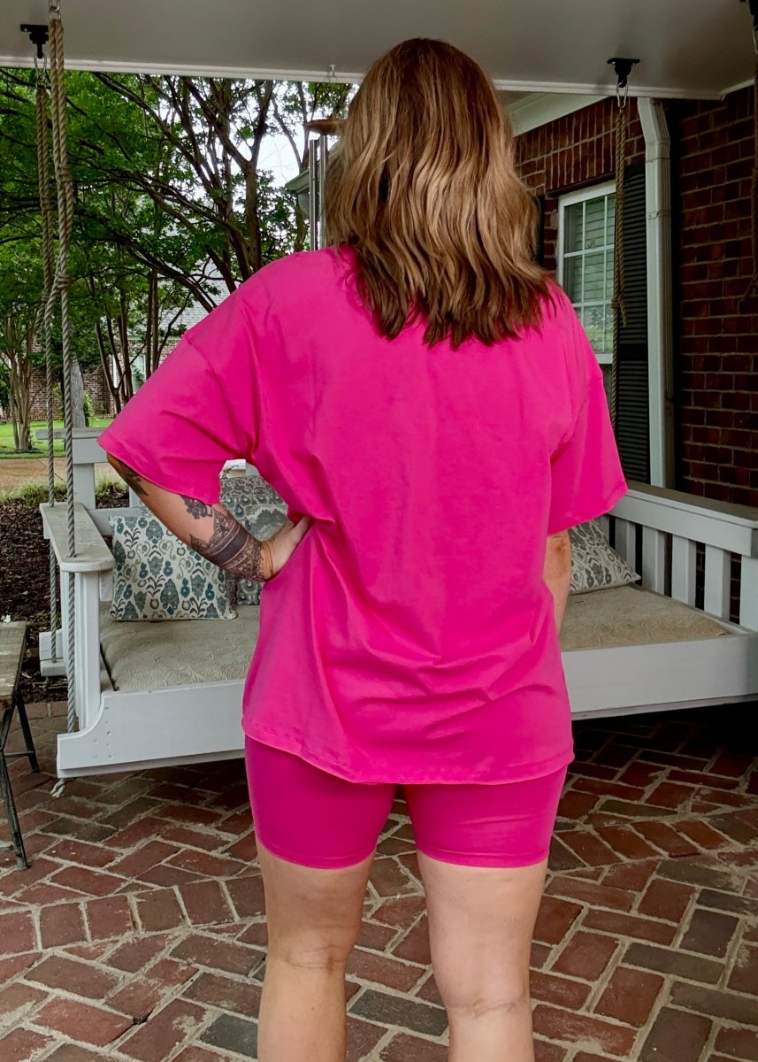 Cotton V Neck Biker Shorts Set - Hot Pink - shorts set - Jimberly's Boutique - Olive Branch - Mississippi