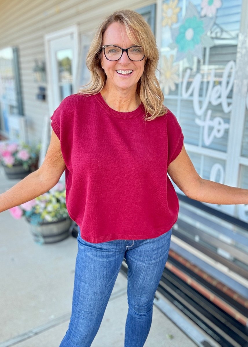 Cozy Box Top - Cabernet - sweater vest - Jimberly's Boutique - Olive Branch - Mississippi