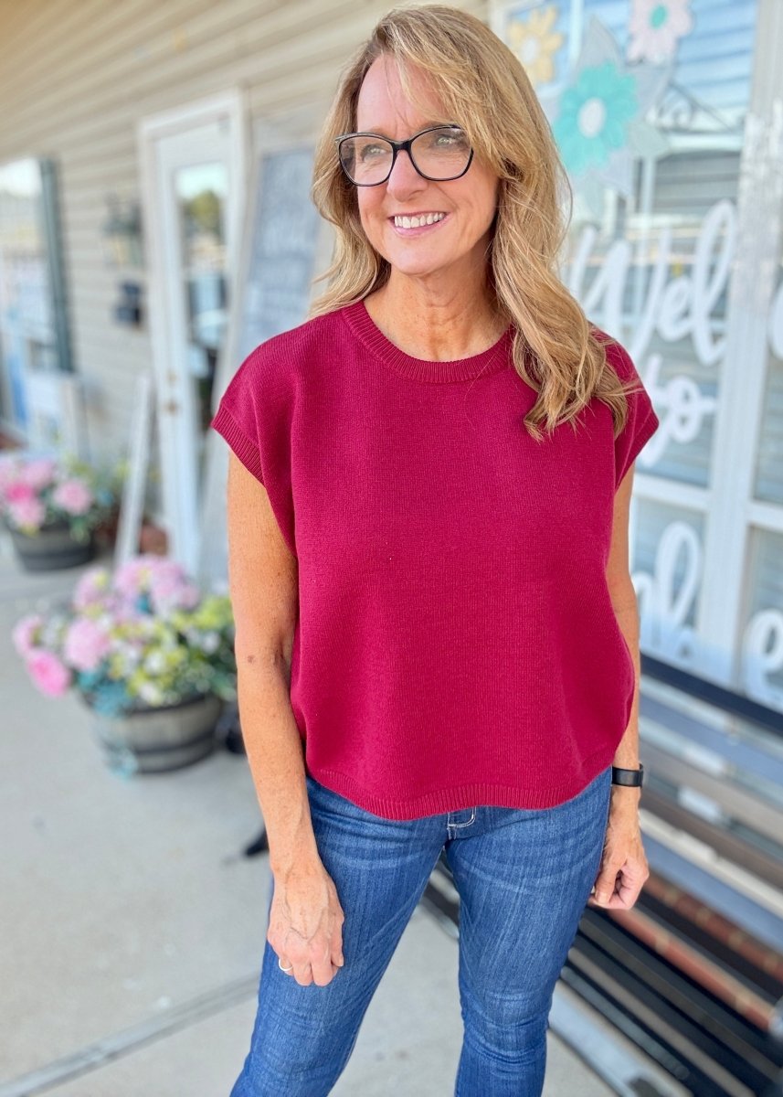 Cozy Box Top - Cabernet - sweater vest - Jimberly's Boutique - Olive Branch - Mississippi