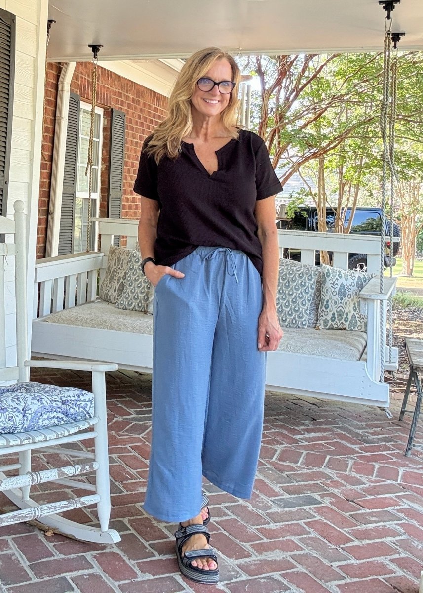 Crepe Cropped Pants - Dusty Blue - casual pants - Jimberly's Boutique - Olive Branch - Mississippi