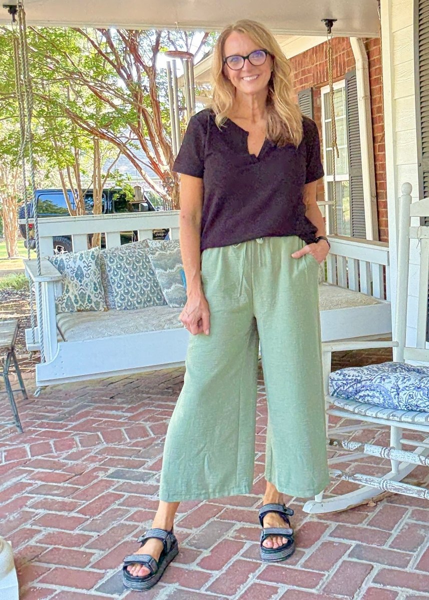 Crepe Cropped Pants - Lt Olive - Jimberly's Boutique - Olive Branch - Mississippi