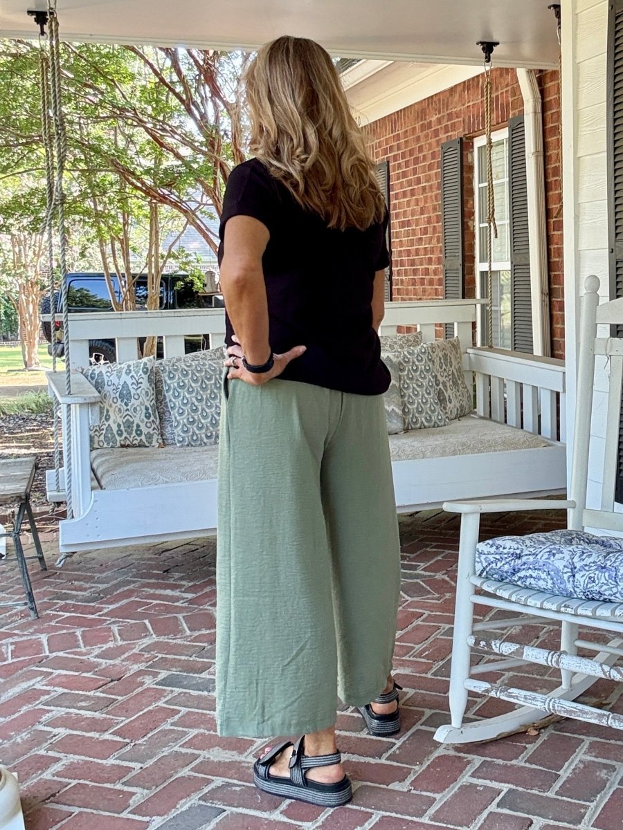 Crepe Cropped Pants - Lt Olive - Jimberly's Boutique - Olive Branch - Mississippi