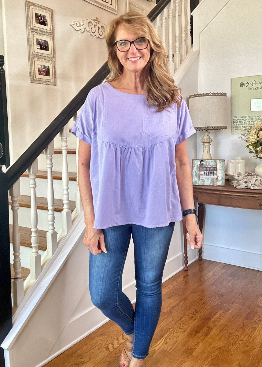 Crew Neck Babydoll Top - Lavender - Casual Top - Jimberly's Boutique - Olive Branch - Mississippi