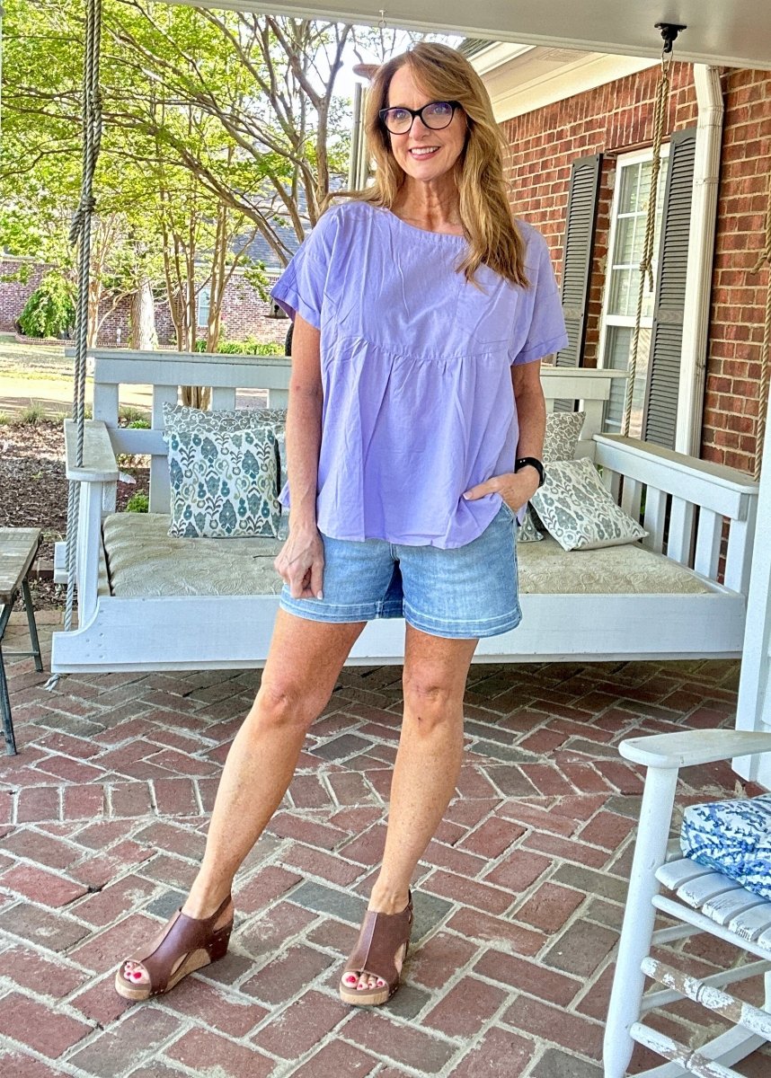 Crew Neck Babydoll Top - Lavender - Casual Top - Jimberly's Boutique - Olive Branch - Mississippi