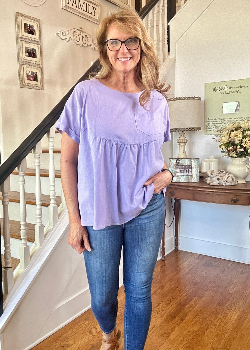 Crew Neck Babydoll Top - Lavender - Casual Top - Jimberly's Boutique - Olive Branch - Mississippi