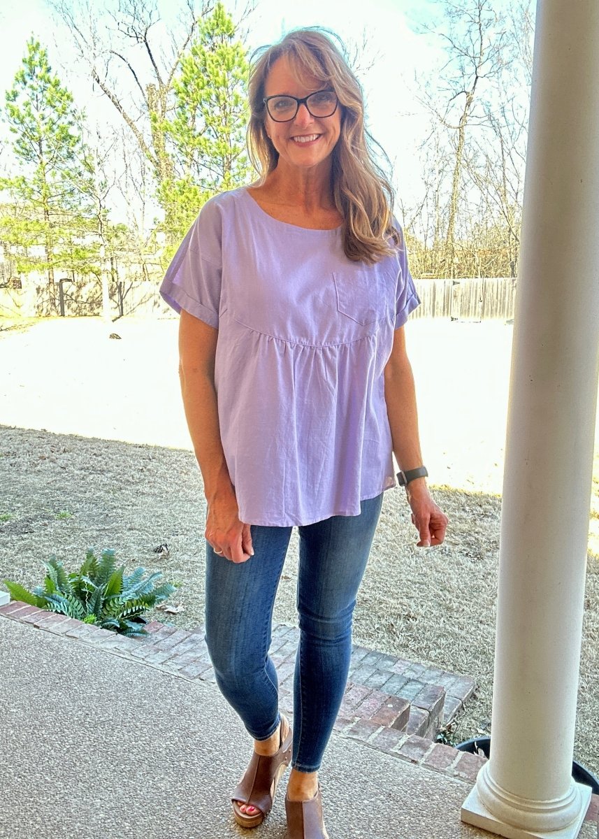 Crew Neck Babydoll Top - Lavender - Casual Top - Jimberly's Boutique - Olive Branch - Mississippi