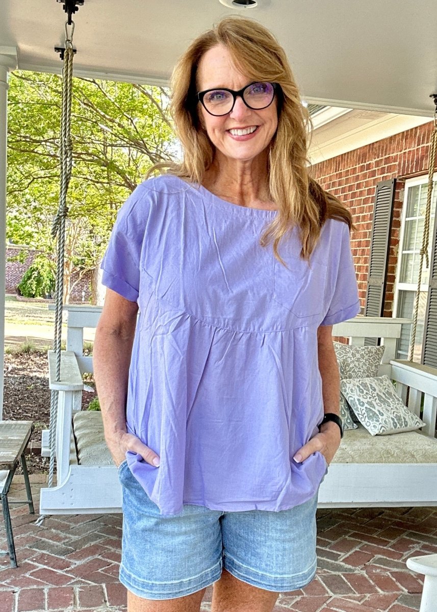 Crew Neck Babydoll Top - Lavender - Casual Top - Jimberly's Boutique - Olive Branch - Mississippi