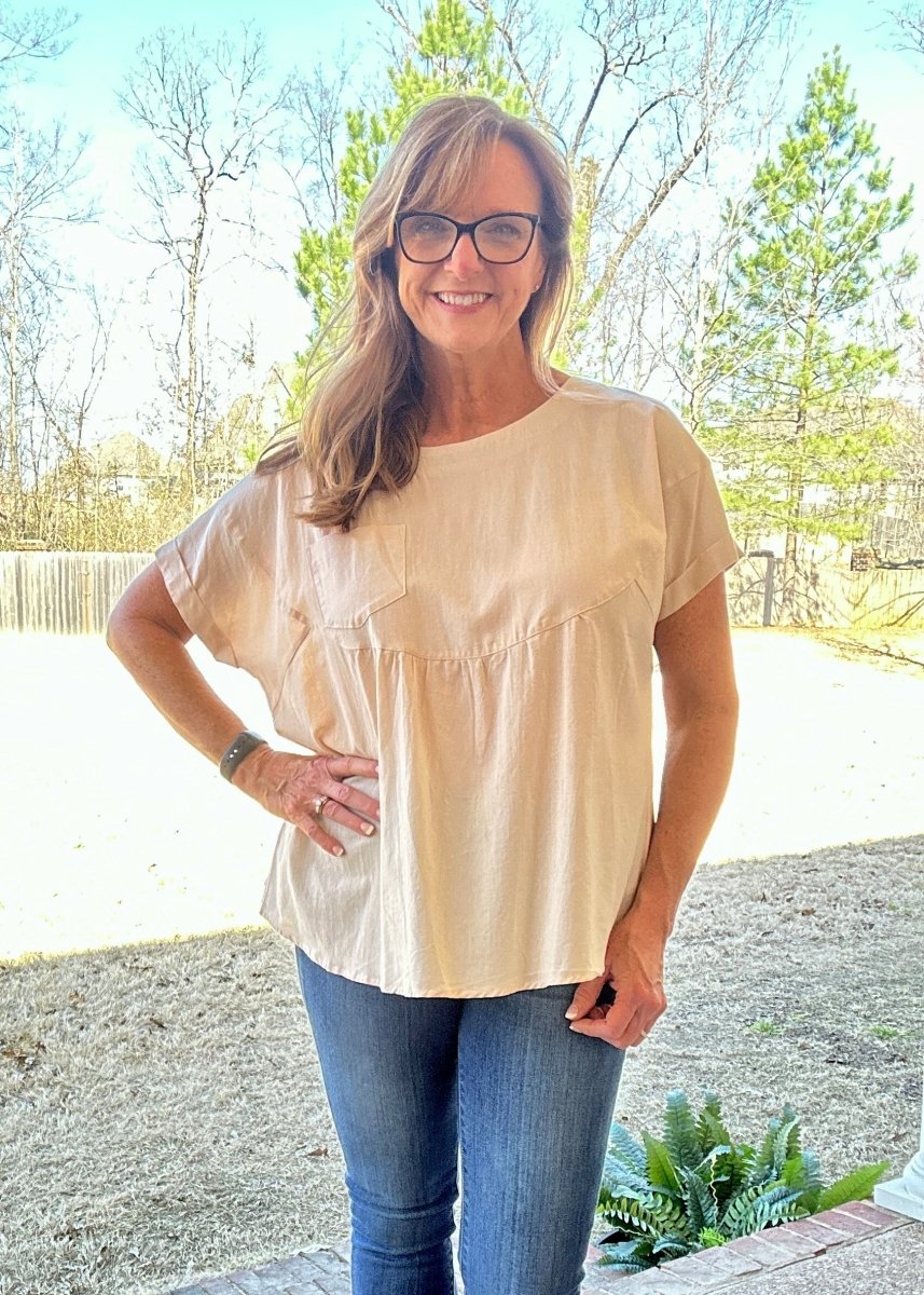 Crew Neck Babydoll Top - Taupe - Casual Top - Jimberly's Boutique - Olive Branch - Mississippi