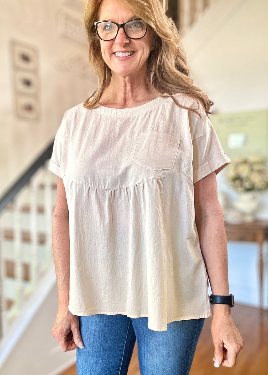 Crew Neck Babydoll Top - Taupe - Casual Top - Jimberly's Boutique - Olive Branch - Mississippi