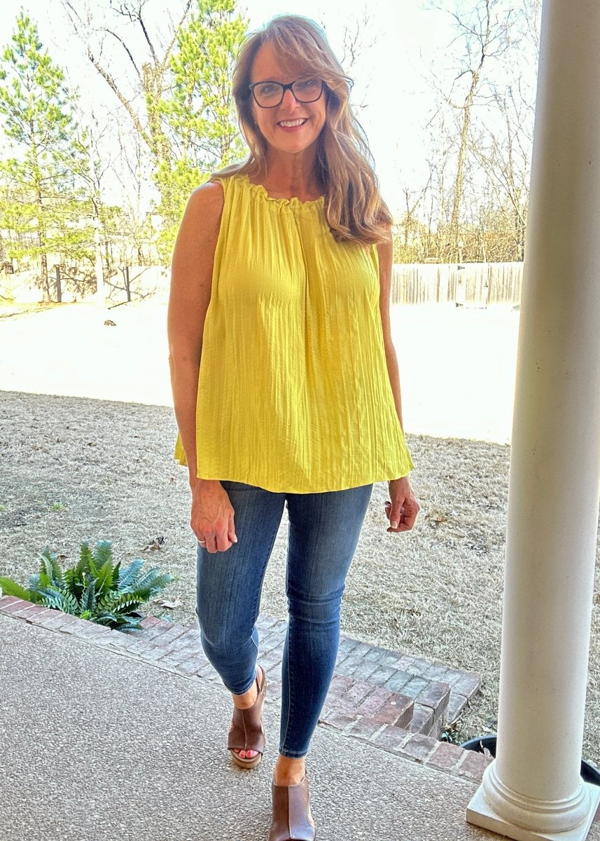 Crinkle Sleeveless Top - Dandelion - Jimberly's Boutique - Olive Branch - Mississippi