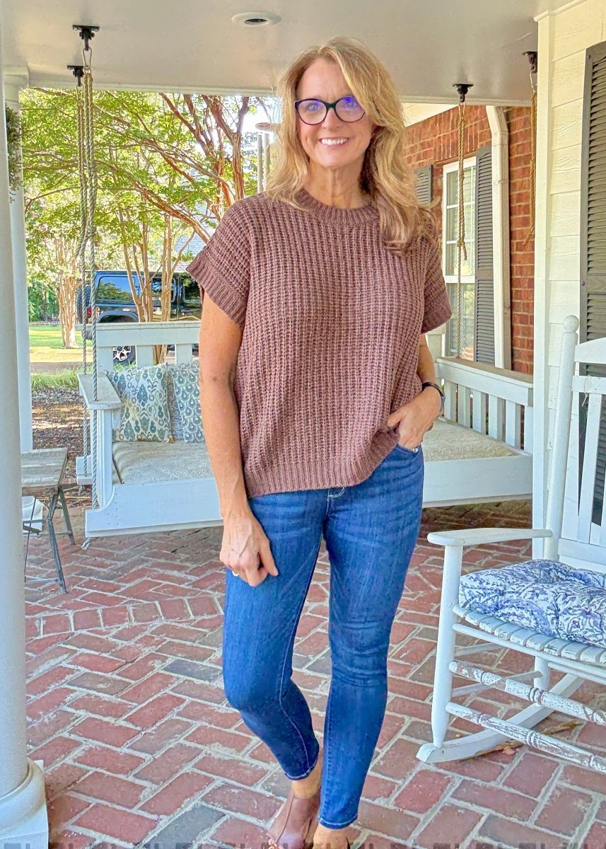 Crissy Short Sleeve Sweater - Brown - Casual Sweater - Jimberly's Boutique - Olive Branch - Mississippi