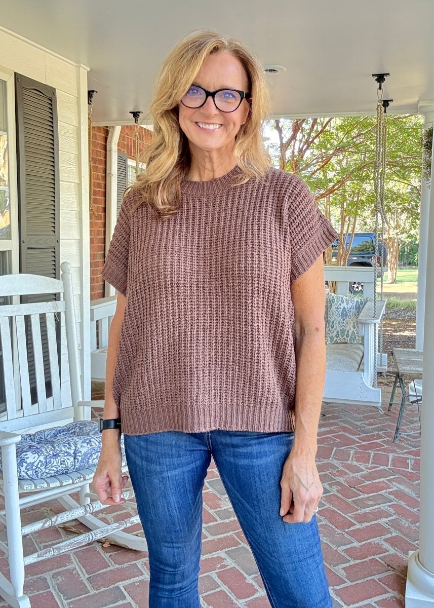 Crissy Short Sleeve Sweater - Brown - Casual Sweater - Jimberly's Boutique - Olive Branch - Mississippi