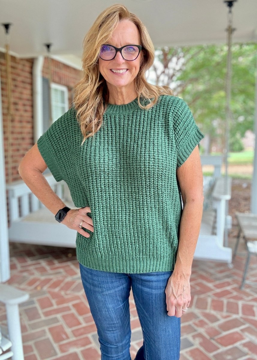 Crissy Short Sleeve Sweater - Dark Green - Casual Sweater - Jimberly's Boutique - Olive Branch - Mississippi