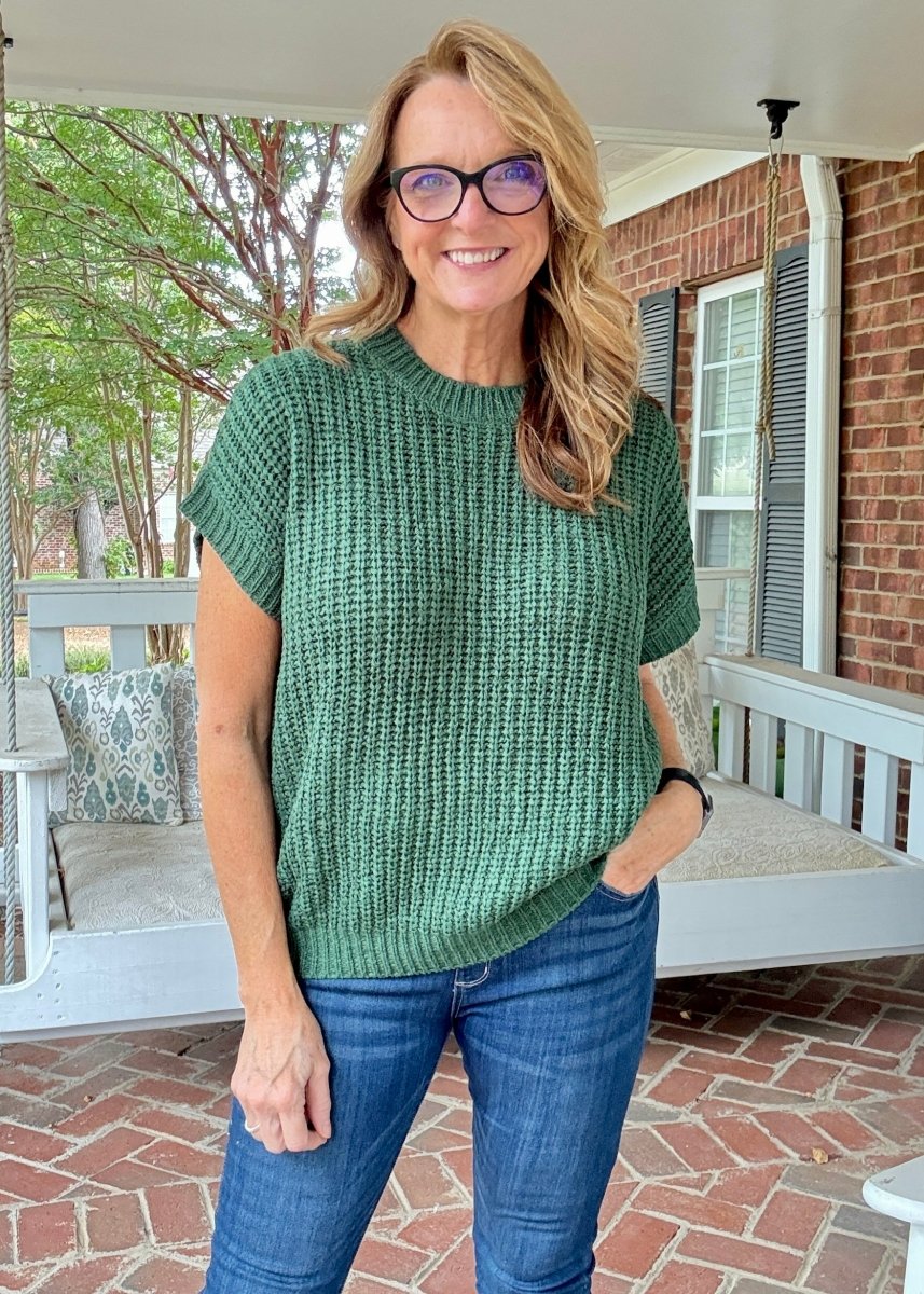 Crissy Short Sleeve Sweater - Dark Green - Casual Sweater - Jimberly's Boutique - Olive Branch - Mississippi