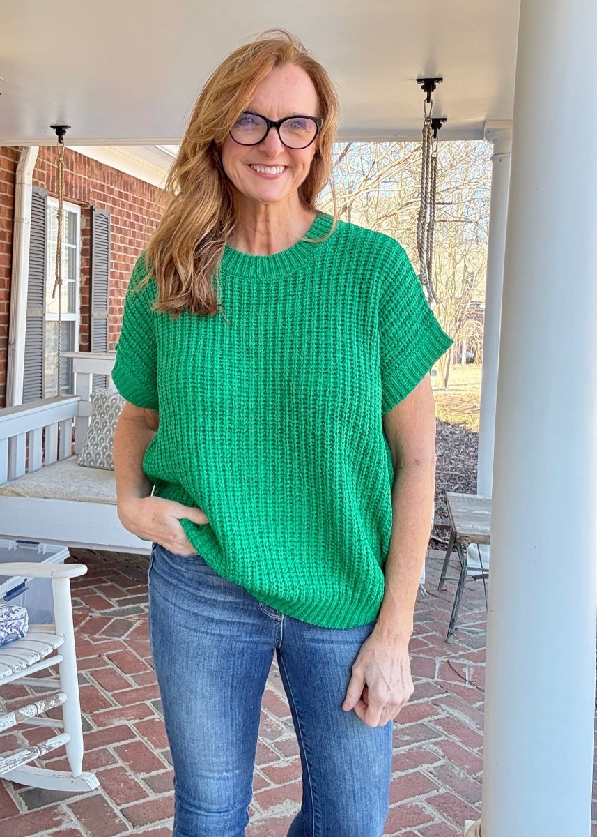Crissy Short Sleeve Sweater - Kelly Green - Casual Sweater - Jimberly's Boutique - Olive Branch - Mississippi