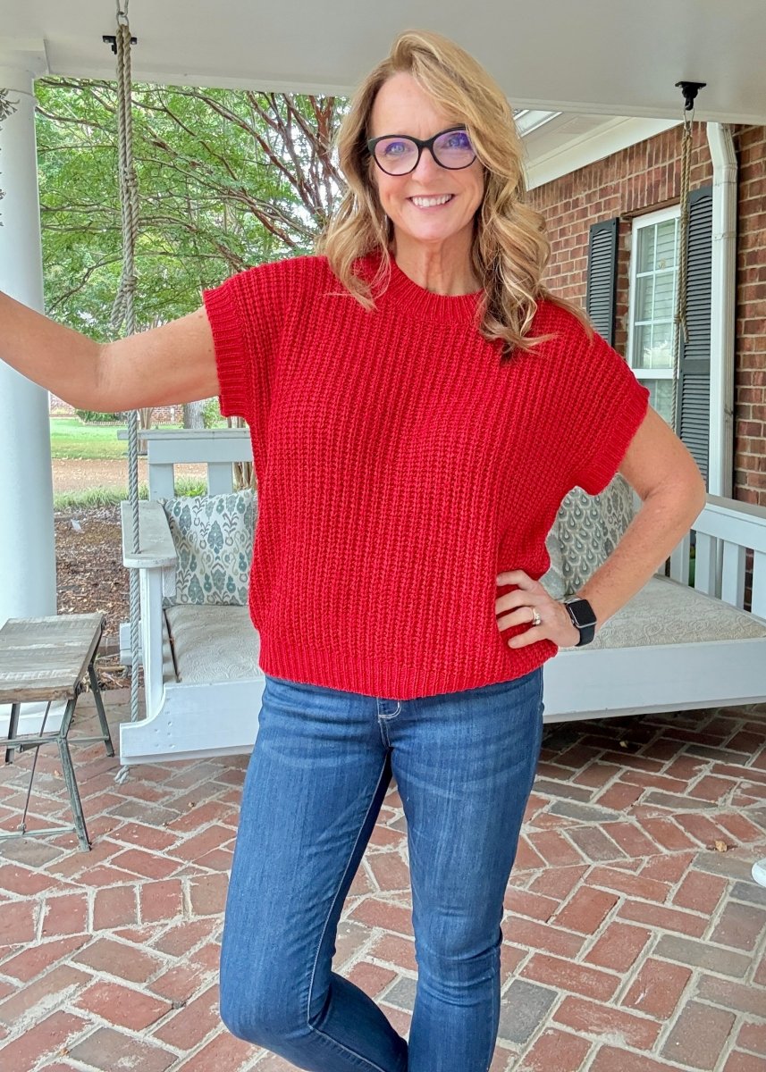 Crissy Short Sleeve Sweater - Red - Casual Sweater - Jimberly's Boutique - Olive Branch - Mississippi