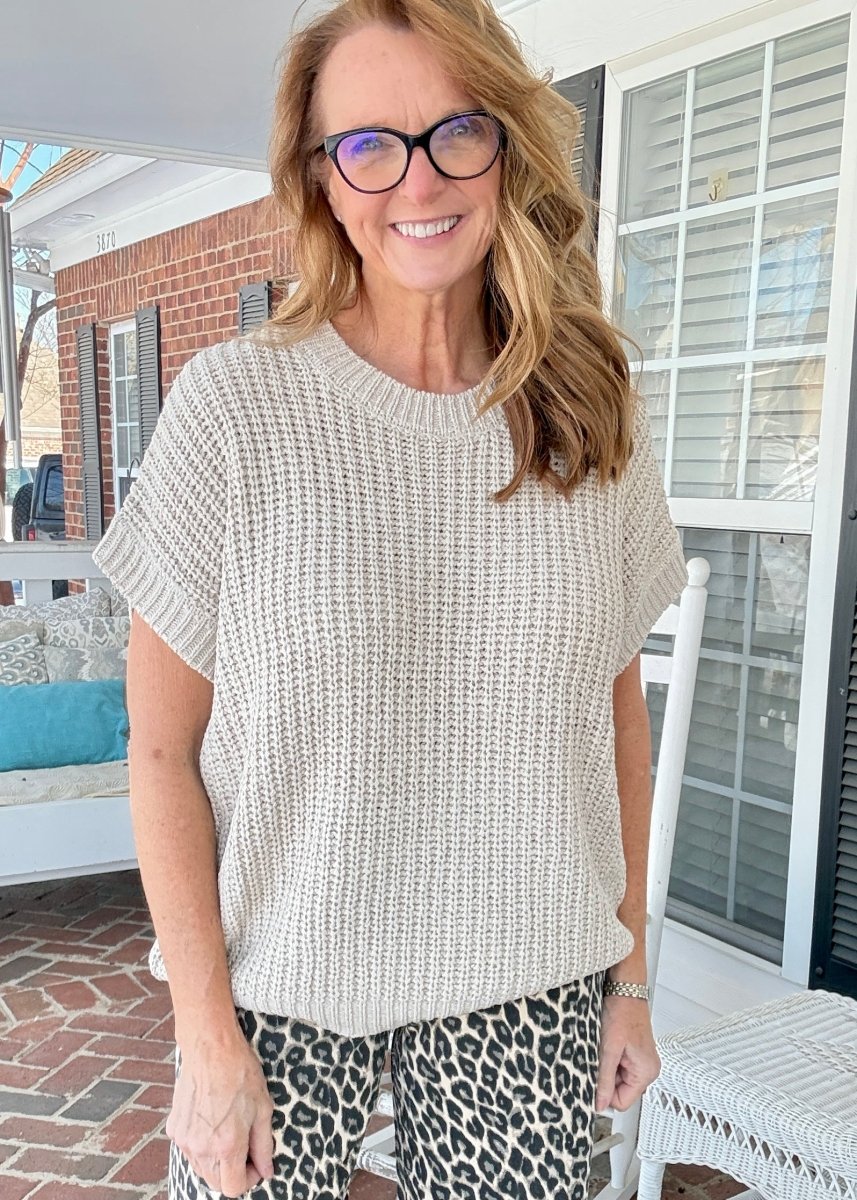 Crissy Short Sleeve Sweater - Sand Beige - Casual Sweater - Jimberly's Boutique - Olive Branch - Mississippi