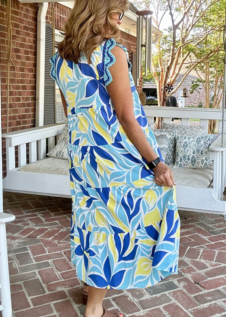 Crochet Sleeves Maxi Dress - Blue Mix | Umgee - Umgee Dress - Jimberly's Boutique - Olive Branch - Mississippi