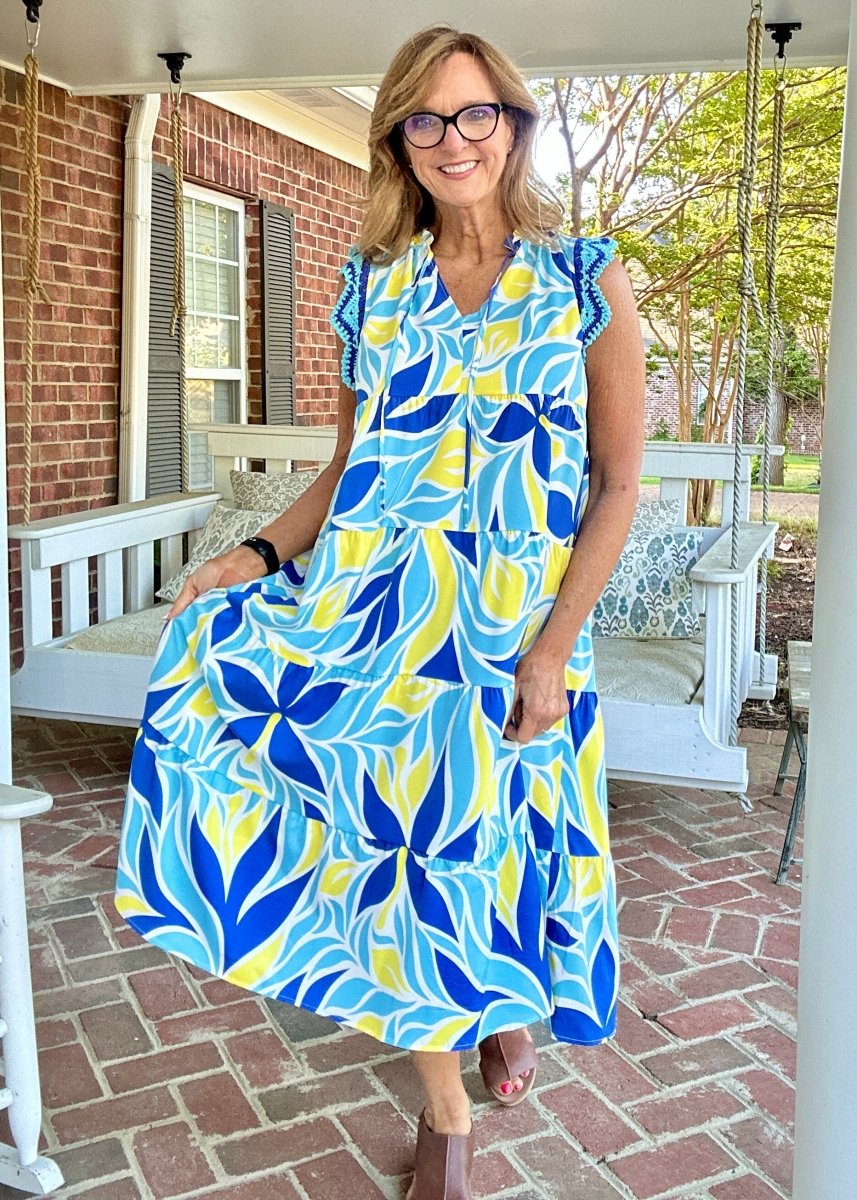 Crochet Sleeves Maxi Dress - Blue Mix | Umgee - Umgee Dress - Jimberly's Boutique - Olive Branch - Mississippi