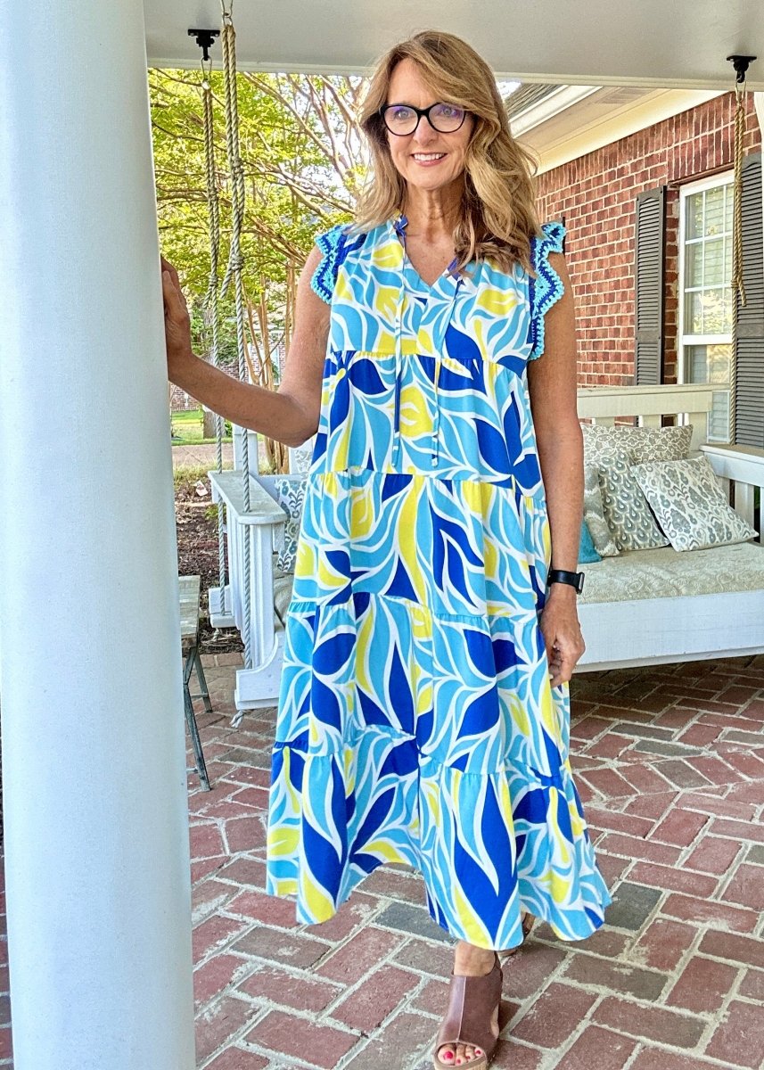 Crochet Sleeves Maxi Dress - Blue Mix | Umgee - Umgee Dress - Jimberly's Boutique - Olive Branch - Mississippi