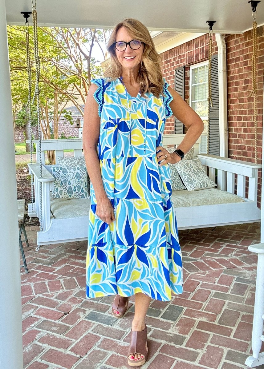Crochet Sleeves Maxi Dress - Blue Mix | Umgee - Umgee Dress - Jimberly's Boutique - Olive Branch - Mississippi