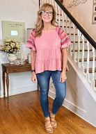 Crochet Striped Sleeve Top | Umgee - Casual Top - Jimberly's Boutique - Olive Branch - Mississippi