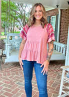 Crochet Striped Sleeve Top | Umgee - Casual Top - Jimberly's Boutique - Olive Branch - Mississippi