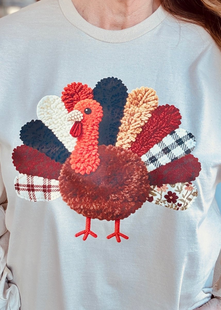 Crochet Turkey Long Sleeve - Long Sleeve Graphic Tee - Jimberly's Boutique - Olive Branch - Mississippi