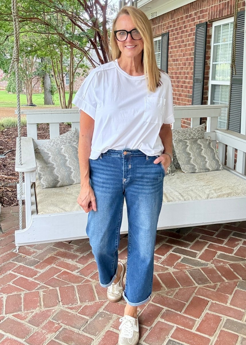 Cropped Boyfriend Jeans w Cuffed Hem | Risen - jeans -Jimberly's Boutique-Olive Branch-Mississippi