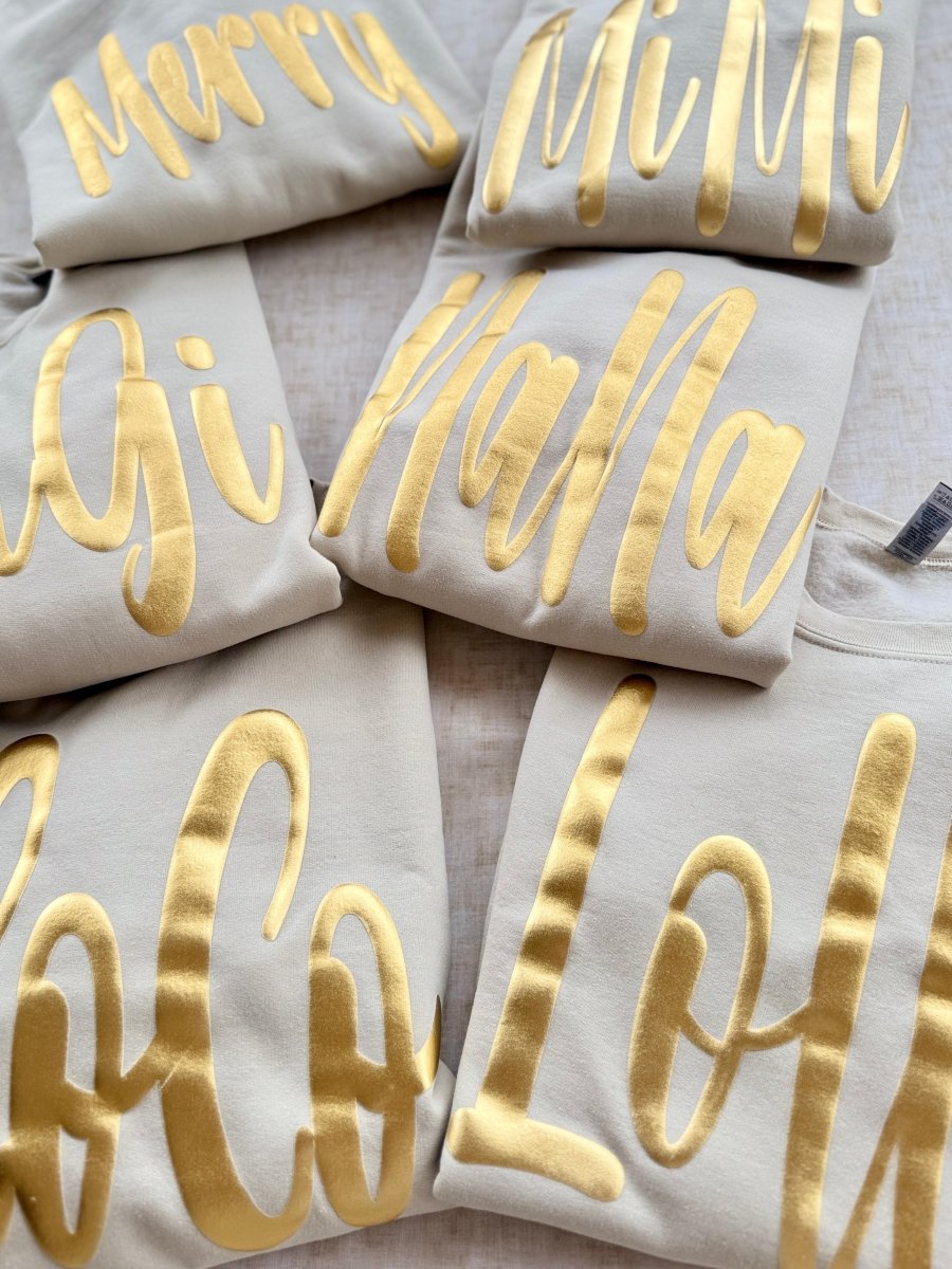 Custom Gold Puff Sweatshirt - Casual Sweatshirt - Jimberly's Boutique - Olive Branch - Mississippi