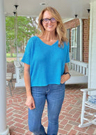 Darlene Drop Shoulder V Neck Sweater - Deep Sky - Casual Sweater - Jimberly's Boutique - Olive Branch - Mississippi