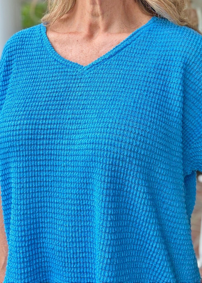 Darlene Drop Shoulder V Neck Sweater - Deep Sky - Casual Sweater - Jimberly's Boutique - Olive Branch - Mississippi