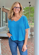 Darlene Drop Shoulder V Neck Sweater - Deep Sky - Casual Sweater - Jimberly's Boutique - Olive Branch - Mississippi
