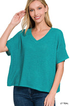 Darlene Drop Shoulder V Neck Sweater - Lt Teal - Casual Sweater - Jimberly's Boutique - Olive Branch - Mississippi