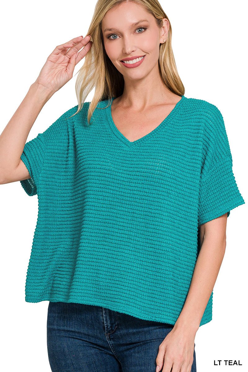 Darlene Drop Shoulder V Neck Sweater - Lt Teal - Casual Sweater - Jimberly's Boutique - Olive Branch - Mississippi