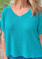 Darlene Drop Shoulder V Neck Sweater - Lt Teal - Casual Sweater - Jimberly's Boutique - Olive Branch - Mississippi