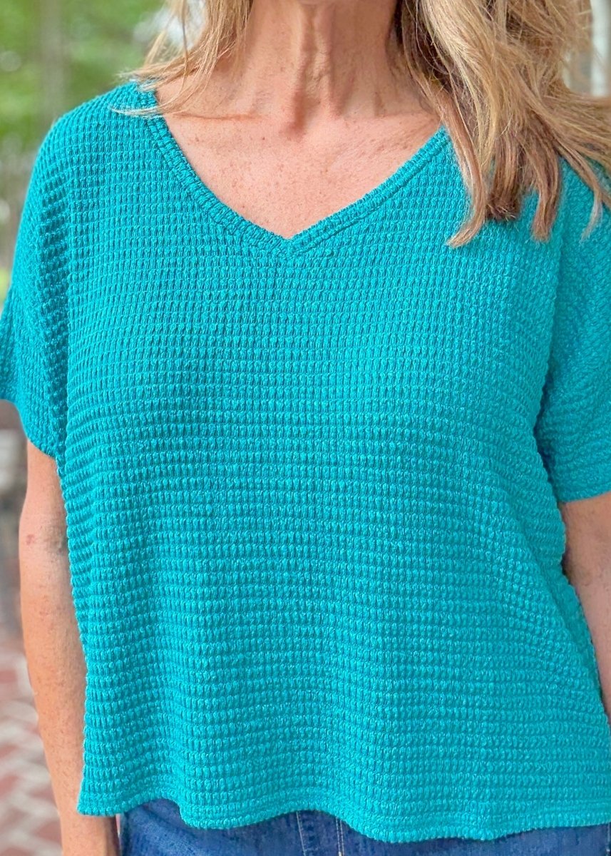Darlene Drop Shoulder V Neck Sweater - Lt Teal - Casual Sweater - Jimberly's Boutique - Olive Branch - Mississippi