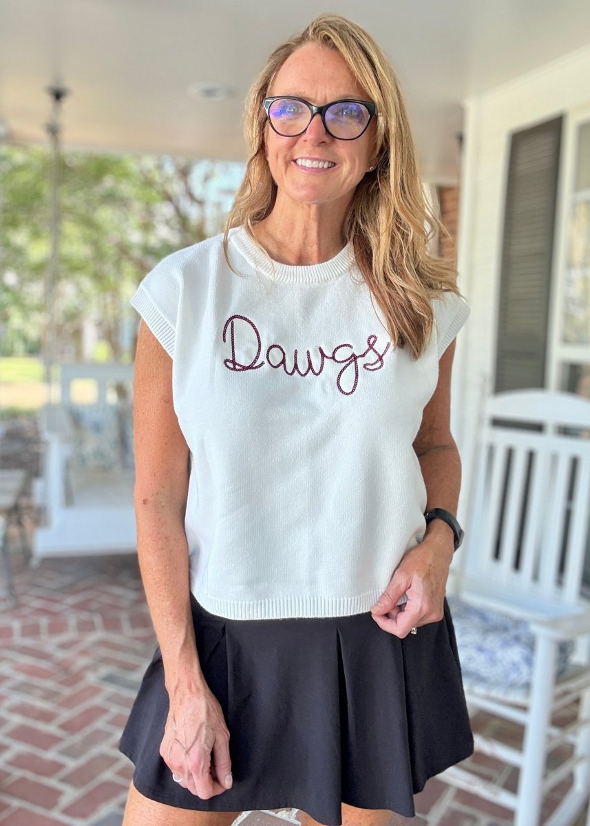 Dawgs Embroidered Sweater Vest - Ivory w/Maroon - gameday - Jimberly's Boutique - Olive Branch - Mississippi