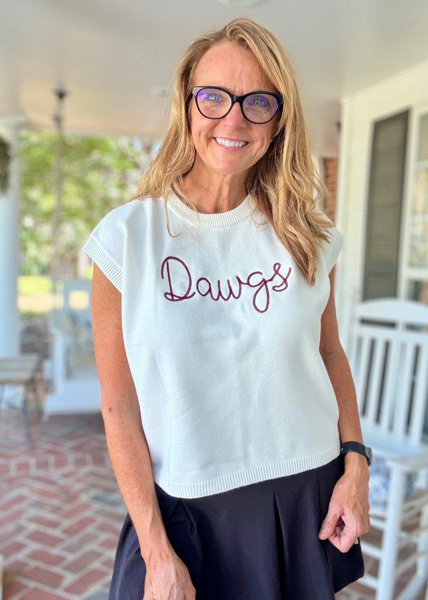 Dawgs Embroidered Sweater Vest - Ivory w/Maroon - gameday - Jimberly's Boutique - Olive Branch - Mississippi