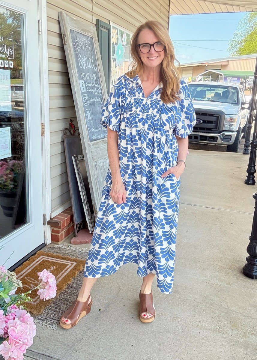 Denim Blue Boho Midi Dress