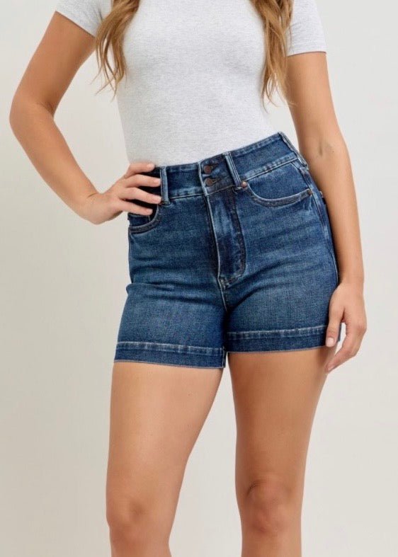 Double Button Tummy Control Denim Shorts | Judy Blue - Judy Blue Shorts - Jimberly's Boutique - Olive Branch - Mississippi