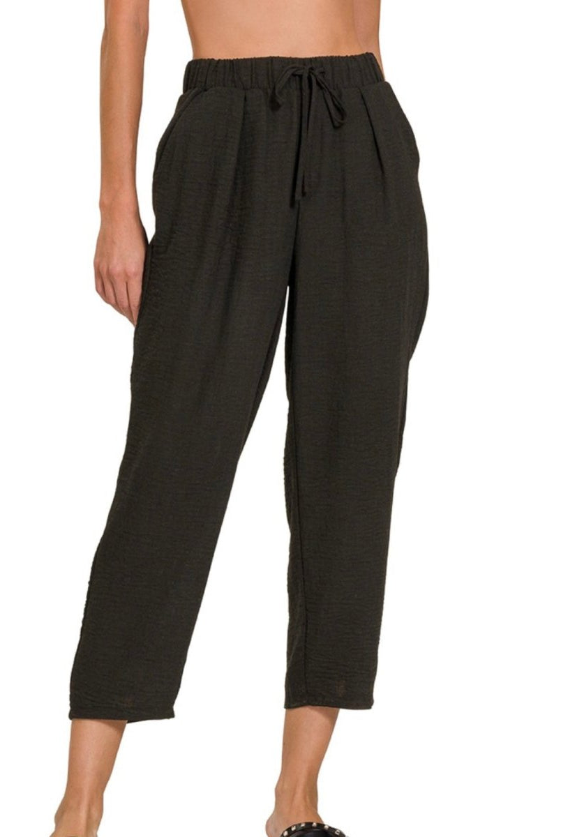 Drawstring Elasticband Waist Crop Pants - Black - Pants -Jimberly's Boutique-Olive Branch-Mississippi